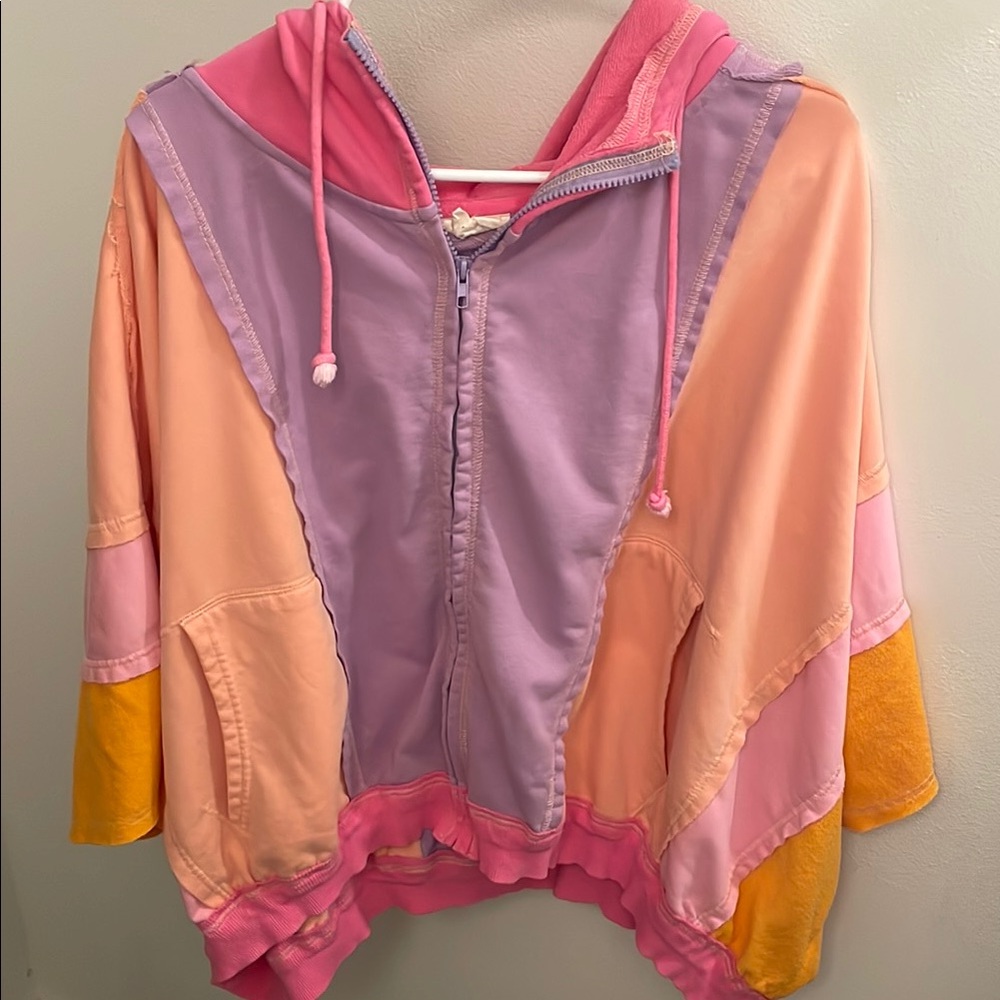 Short-sleeve color block hoodie